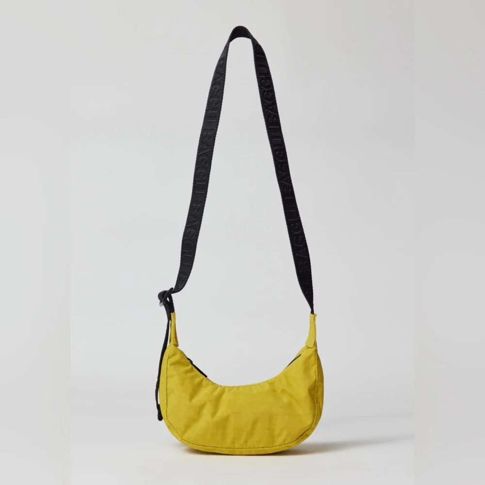 BAGGU Yellow Crescent Crossbody with Black Strap
